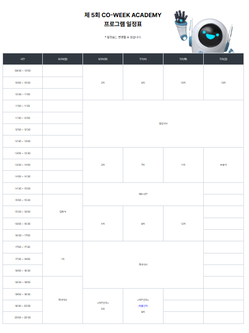 CO-WEEK 일정 배치도
